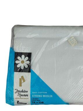NEW Penney Fashion Manor 100% Cotton Strong Muslin Twin Sheet 72"x108" White